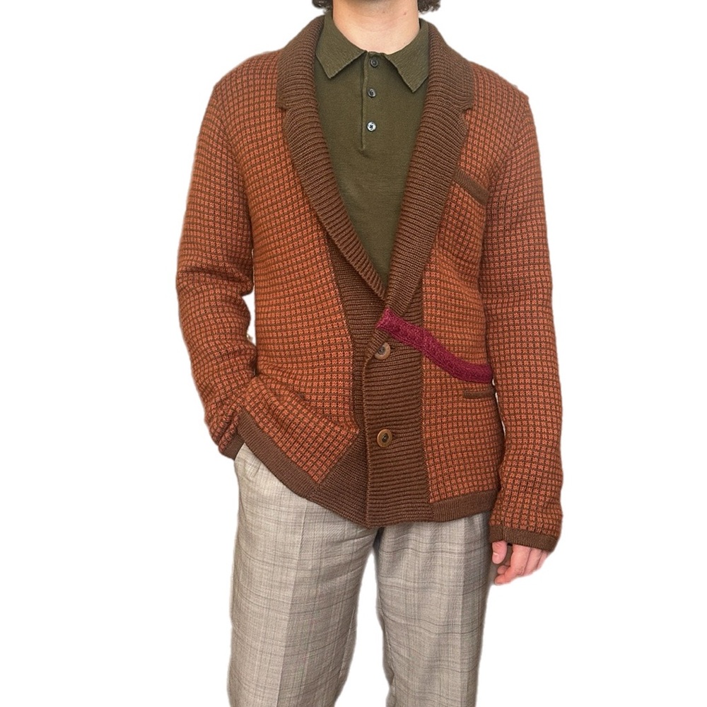 Sergio Davila Designer Men's Alpaca Wool Brown Cardigan Size M Nwot